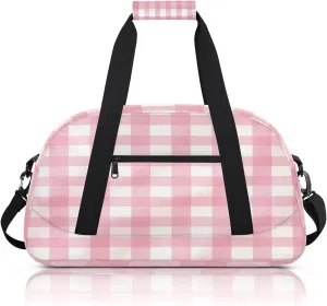 Pink Plaid Small Gym Bag 18 inch Carry On Duffel Bag for Weekender Travel Sports Workout Yoga Gymnastics Dance Ballet