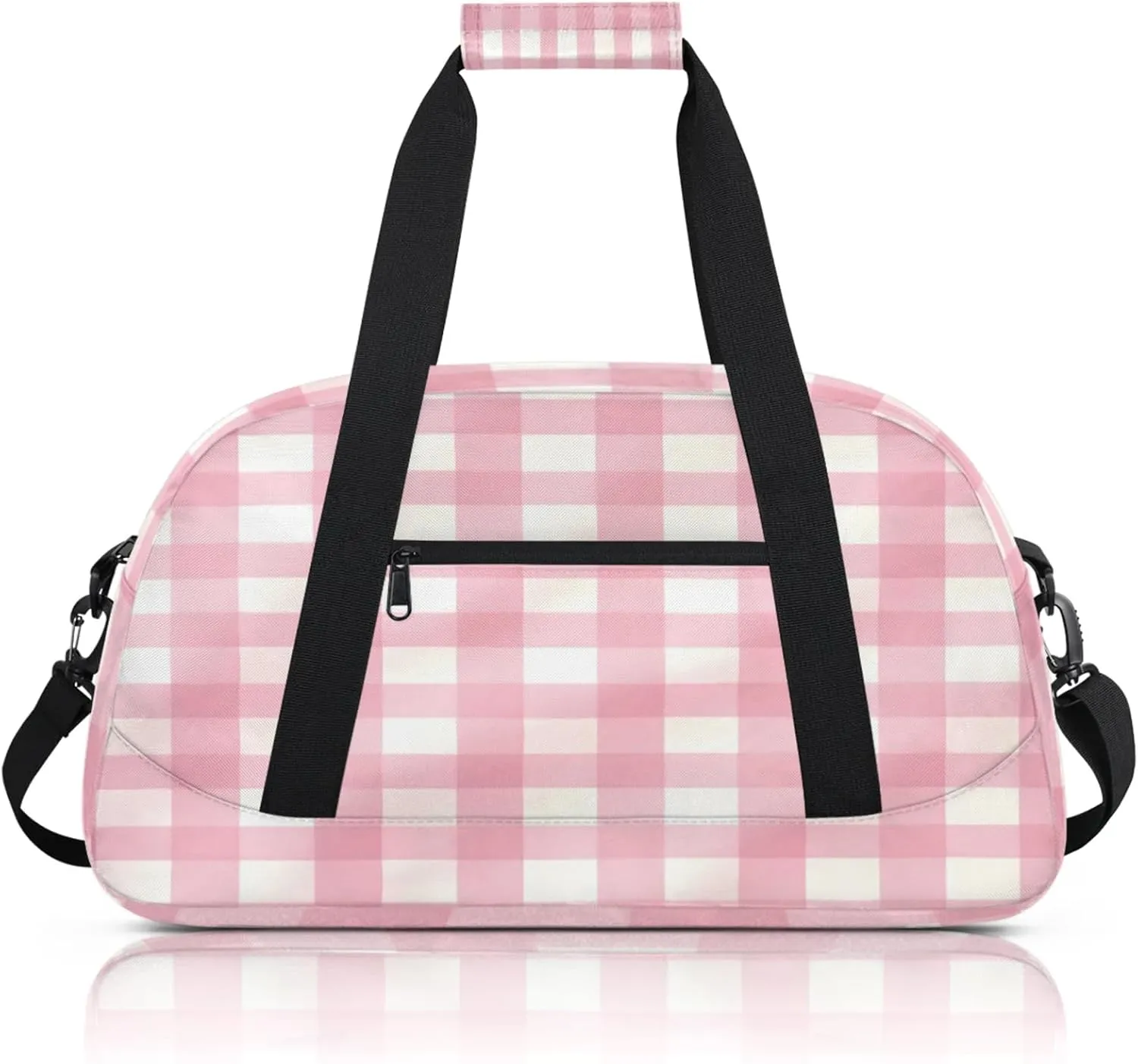 Pink Plaid Small Gym Bag 18 inch Carry On Duffel Bag for Weekender Travel Sports Workout Yoga Gymnastics Dance Ballet