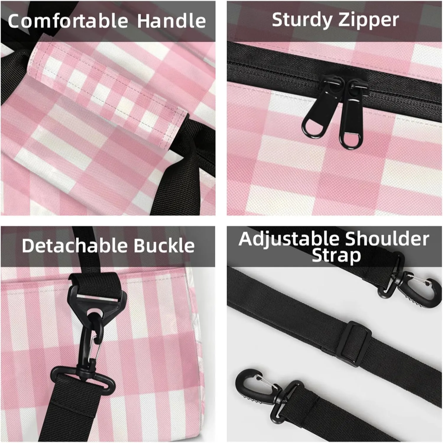 Pink Plaid Small Gym Bag 18 inch Carry On Duffel Bag for Weekender Travel Sports Workout Yoga Gymnastics Dance Ballet