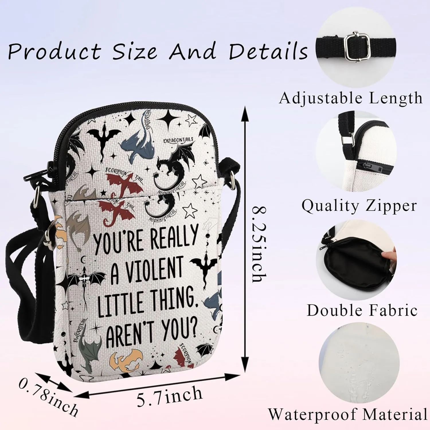 PLITI 4th Wing Crossbody Bag Dragon Rider Fans Gift You're Really A Violent Little Thing Fourth Book Inspired Gift