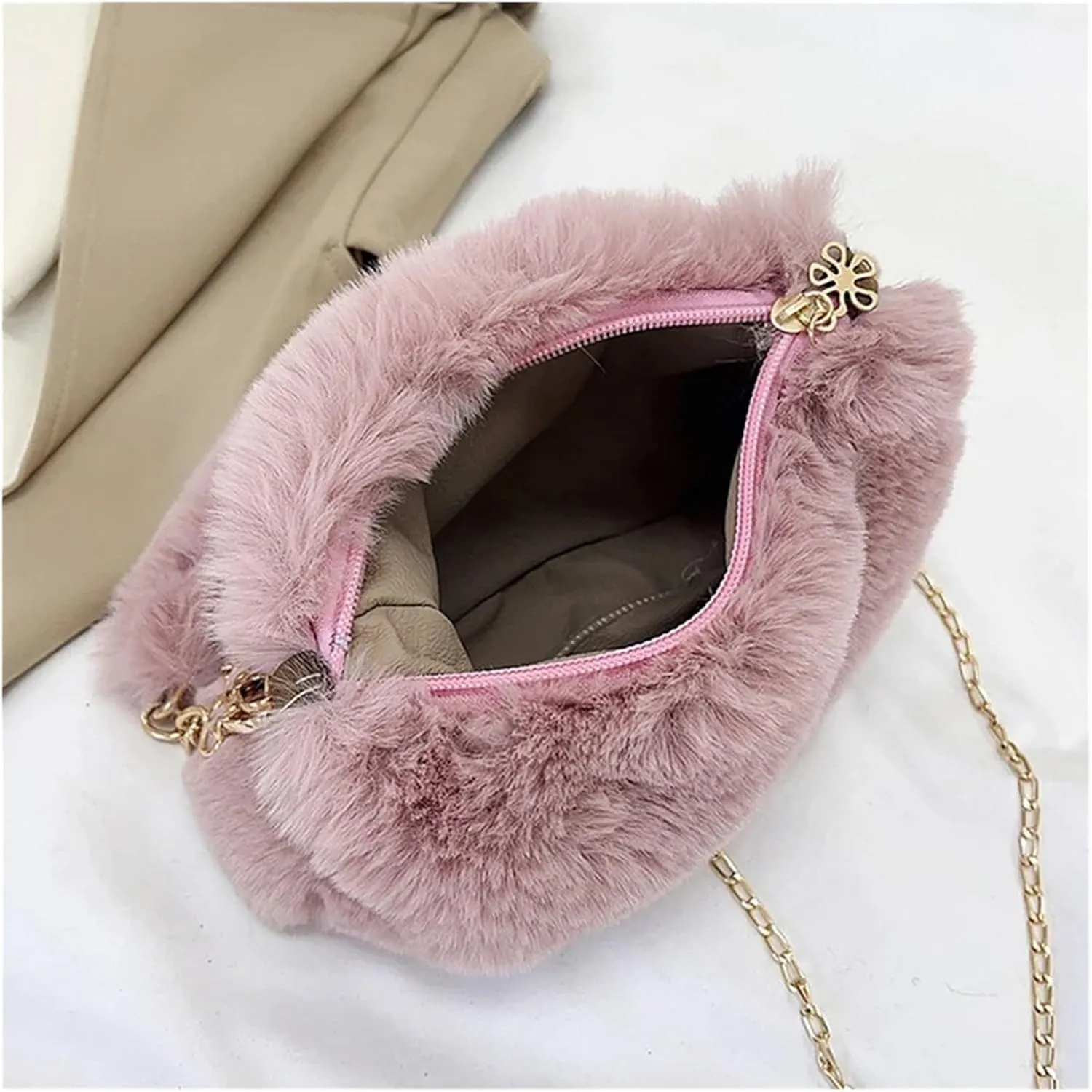 Plush Handbags Women Faux Fur Tote Bag Casual Plush Tote Handbag Versatile Shoulder Bag