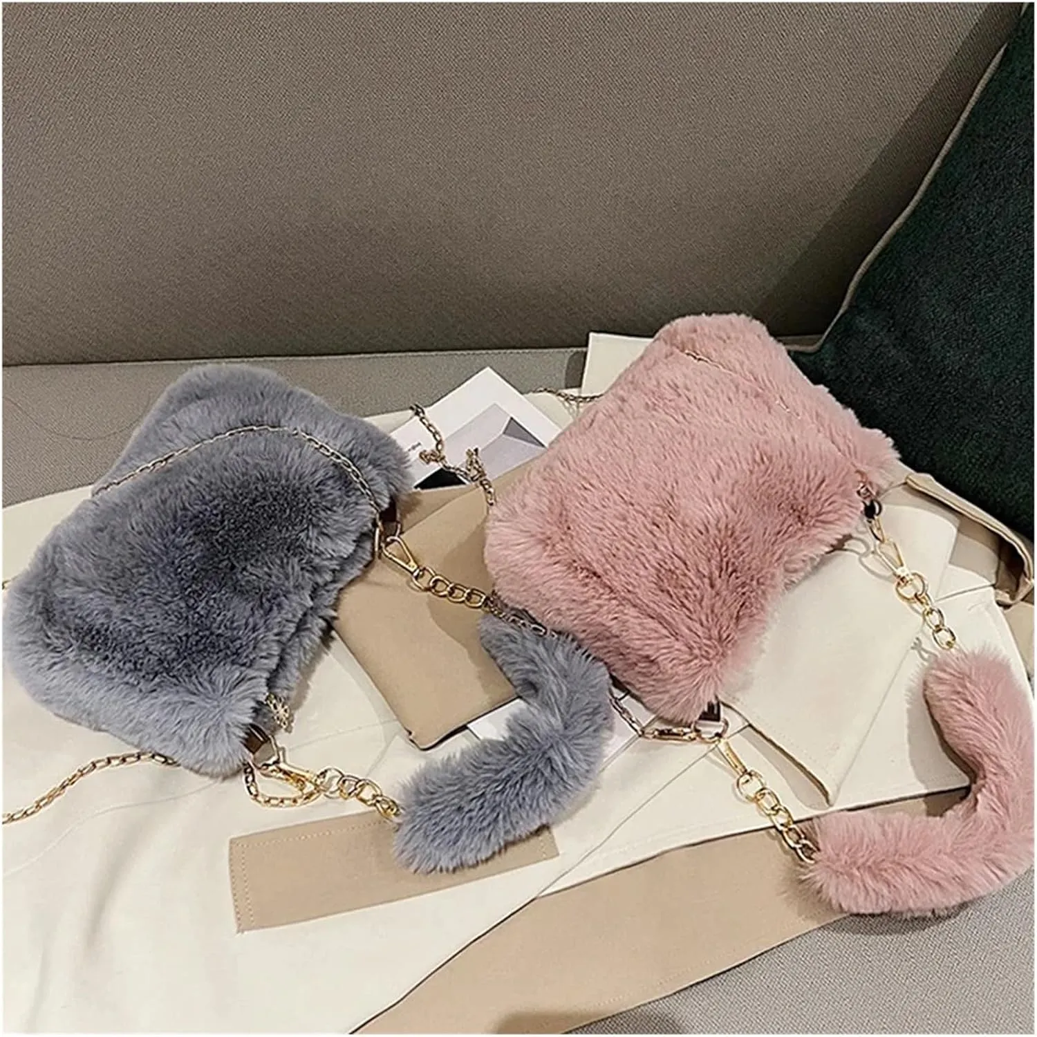 Plush Handbags Women Faux Fur Tote Bag Casual Plush Tote Handbag Versatile Shoulder Bag
