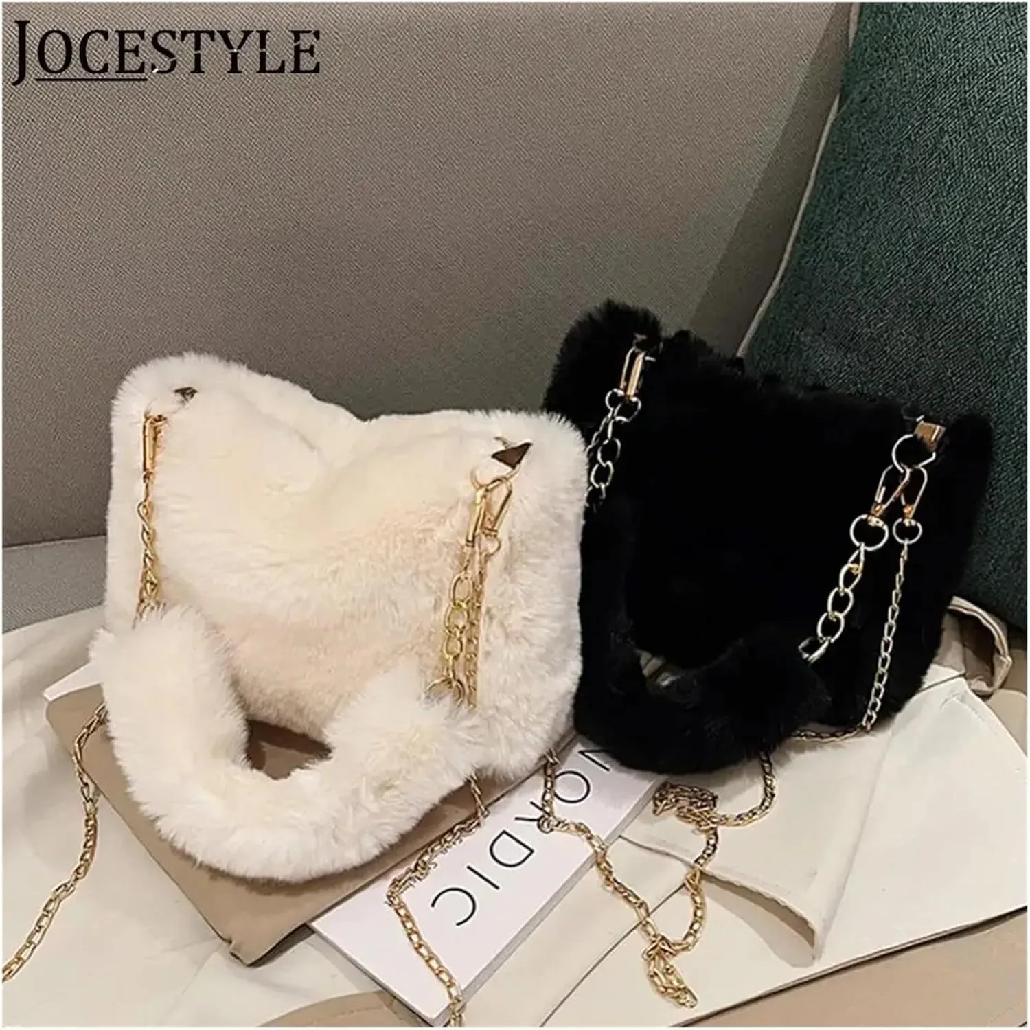 Plush Handbags Women Faux Fur Tote Bag Casual Plush Tote Handbag Versatile Shoulder Bag