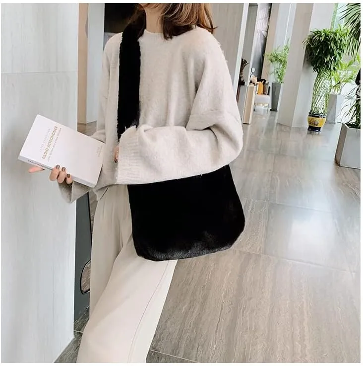 Plush Underarm Bag Ladies Faux Fur Fluffy Crossbody Shoulder Bag Women Soft Furry Tote Handbag for Autumn and Winter