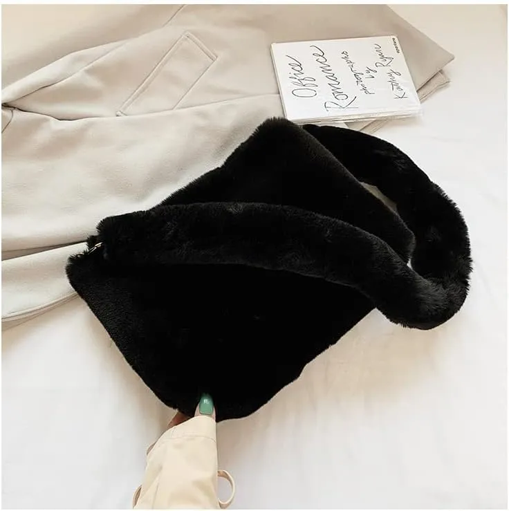 Plush Underarm Bag Ladies Faux Fur Fluffy Crossbody Shoulder Bag Women Soft Furry Tote Handbag for Autumn and Winter