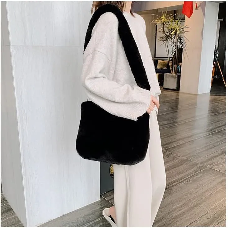 Plush Underarm Bag Ladies Faux Fur Fluffy Crossbody Shoulder Bag Women Soft Furry Tote Handbag for Autumn and Winter