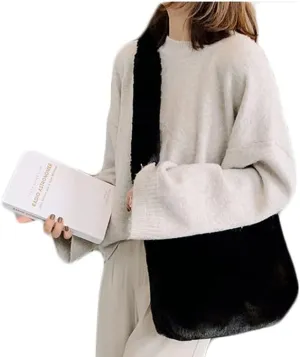 Plush Underarm Bag Ladies Faux Fur Fluffy Crossbody Shoulder Bag Women Soft Furry Tote Handbag for Autumn and Winter