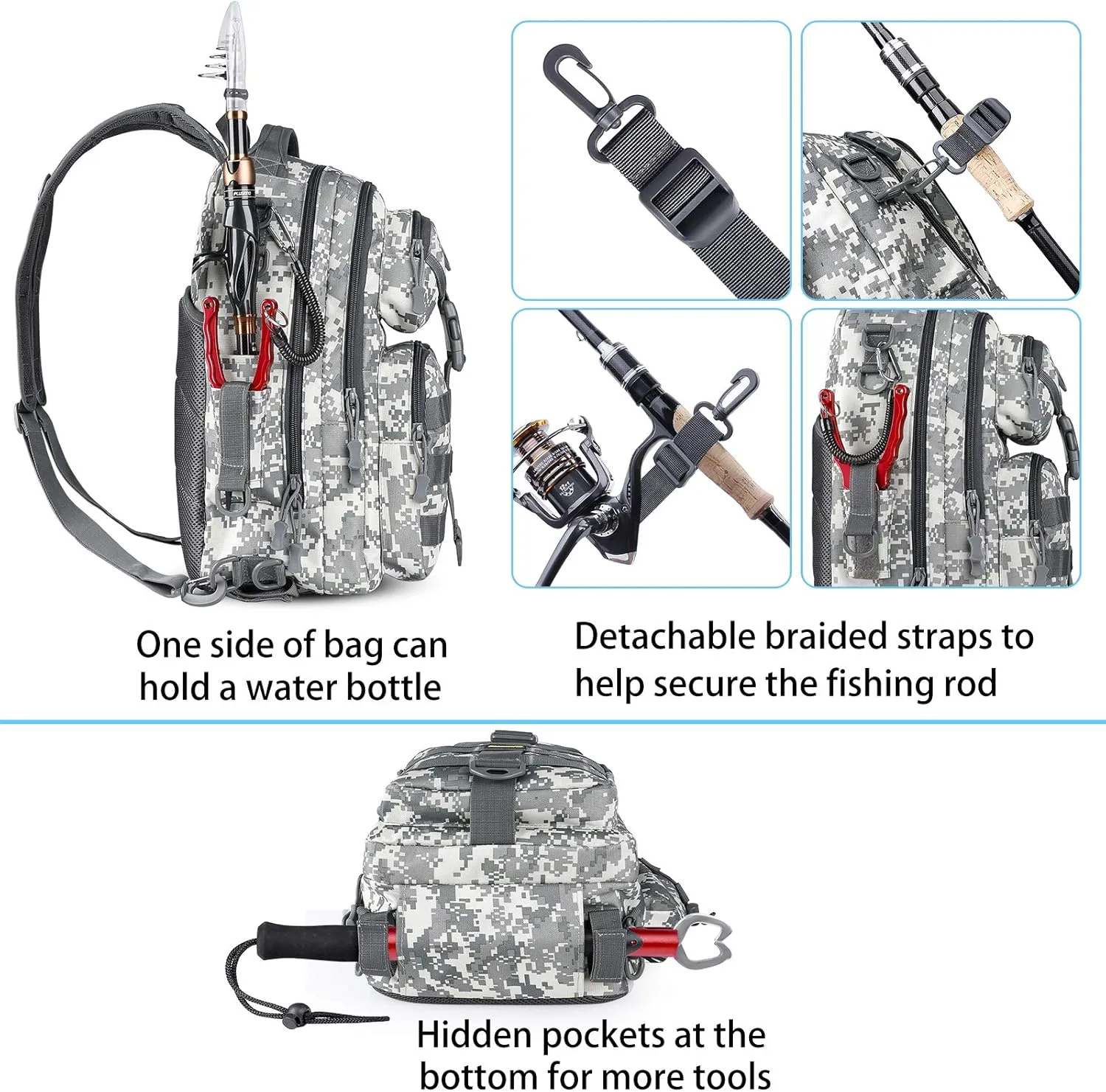 PLUSINNO Fishing Backpack with Rod Holder, Water-Resistant Tackle Bag - Ideal Gifts for Men
