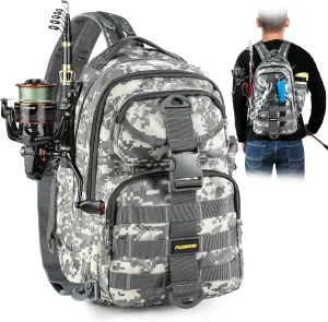 PLUSINNO Fishing Backpack with Rod Holder, Water-Resistant Tackle Bag - Ideal Gifts for Men