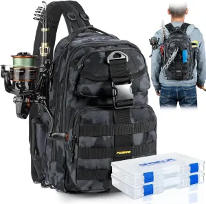 PLUSINNO Fishing Backpack with Rod Holder, Water-Resistant Tackle Bag - Ideal Gifts for Men