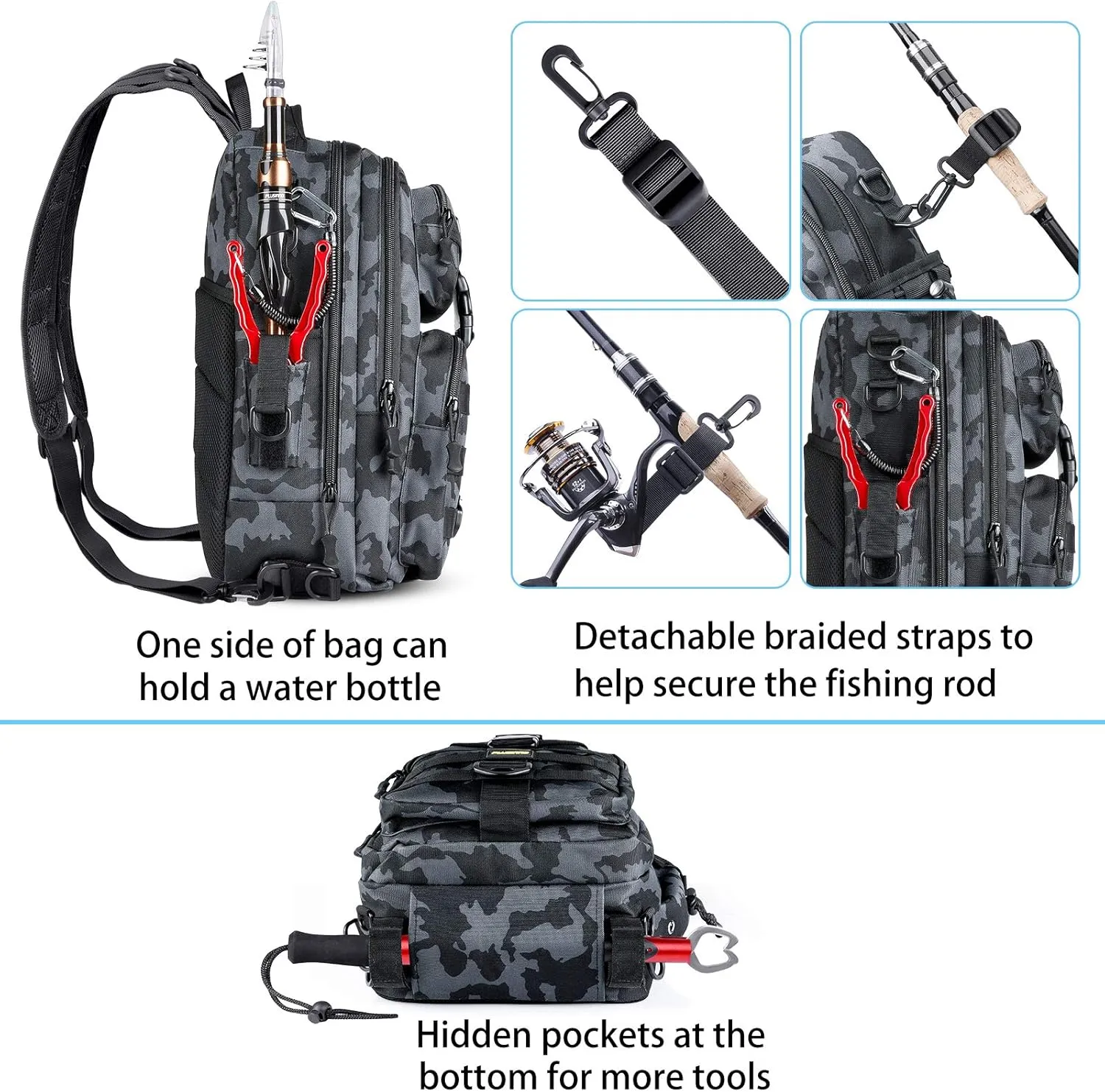 PLUSINNO Fishing Backpack with Rod Holder, Water-Resistant Tackle Bag - Ideal Gifts for Men