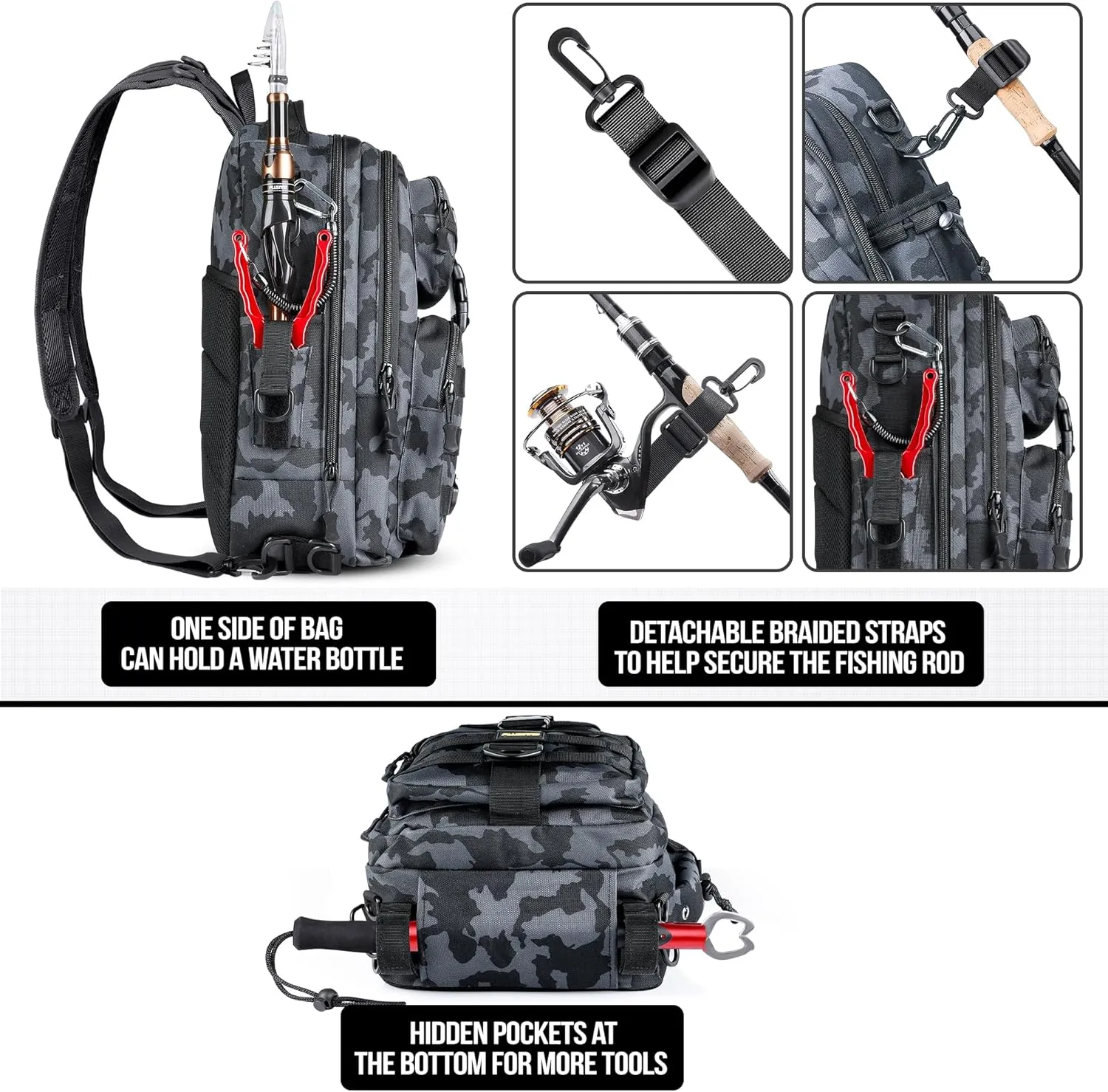 PLUSINNO Fishing Backpack with Rod Holder, Water-Resistant Tackle Bag - Ideal Gifts for Men