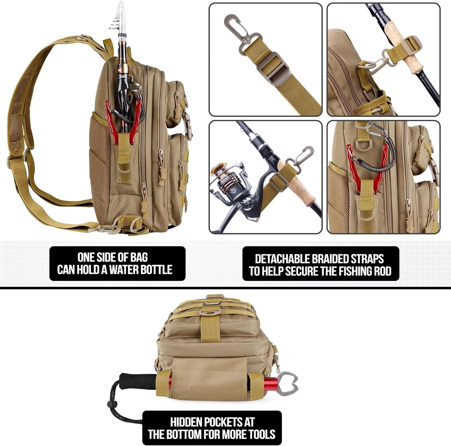 PLUSINNO Fishing Backpack with Rod Holder, Water-Resistant Tackle Bag - Ideal Gifts for Men
