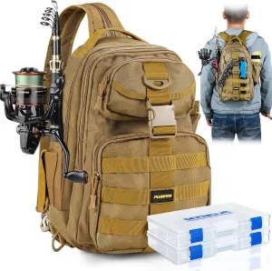 PLUSINNO Fishing Backpack with Rod Holder, Water-Resistant Tackle Bag - Ideal Gifts for Men