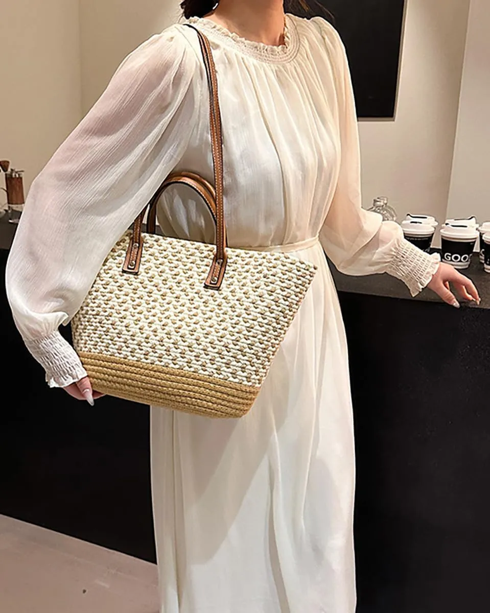 Pocadri Hand-Woven Tote Bag for Women Cotton Rope Beach Travel Large Handbag Shoulder Bag Open Top Handle Purse