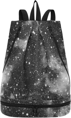 Poeticcity Gym Swimming Drawstring Bags Daypacks Backpack Purse Casual Knapsack Shoulder Bag Sitting Rucksack Black White Color Universe, Nebula Night Starry Sky Rainbow Galaxy