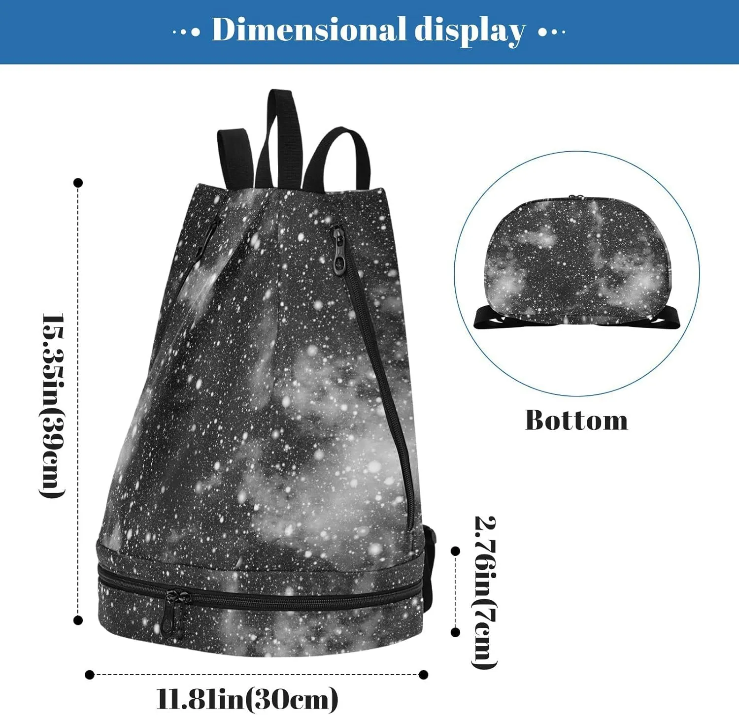 Poeticcity Gym Swimming Drawstring Bags Daypacks Backpack Purse Casual Knapsack Shoulder Bag Sitting Rucksack Black White Color Universe, Nebula Night Starry Sky Rainbow Galaxy