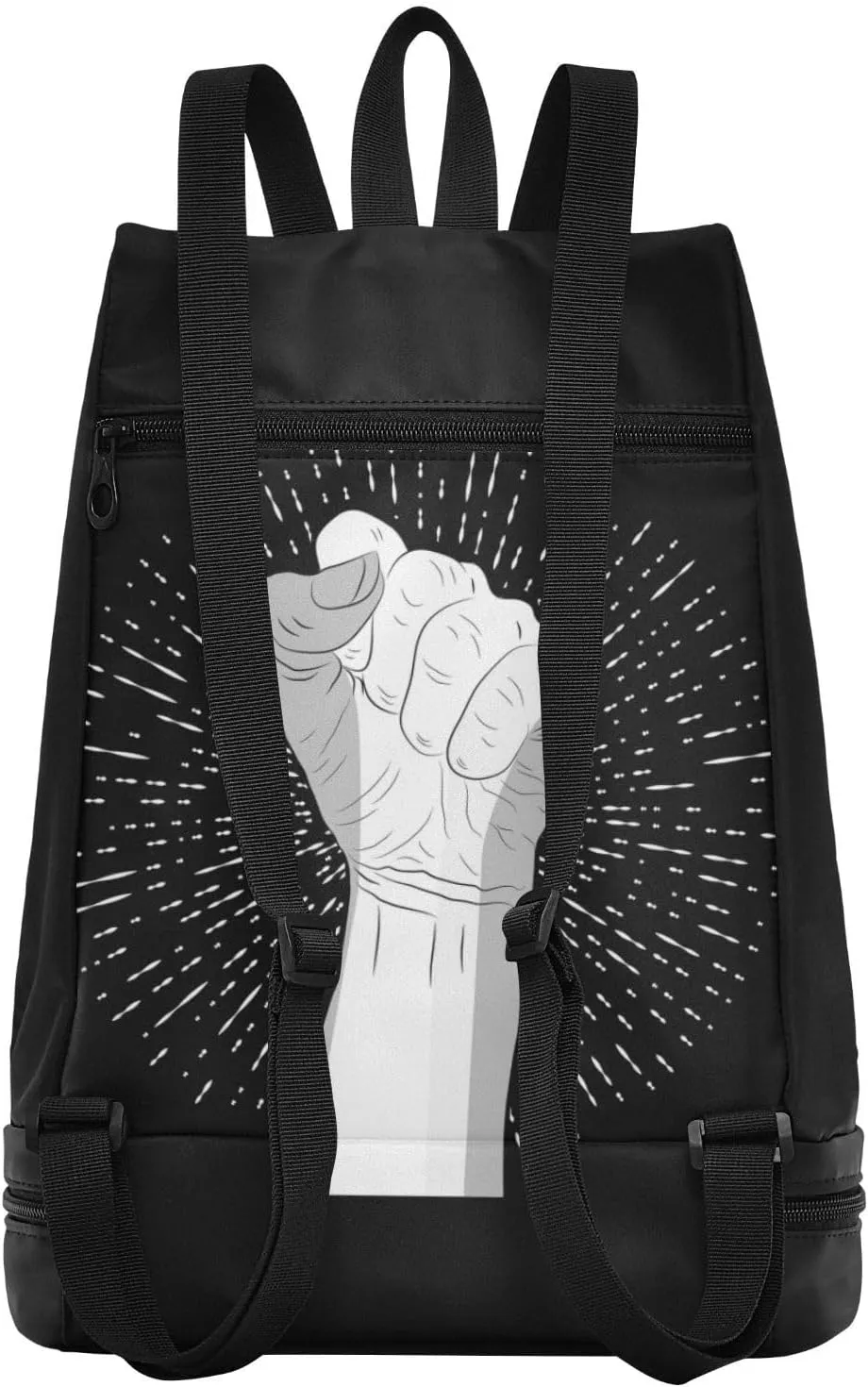 Poeticcity Gym Swimming Drawstring Bags Daypacks Backpack Purse Casual Knapsack Shoulder Bag Sitting Rucksack Human Hand with a Fist Raised up with White Rays on Dark