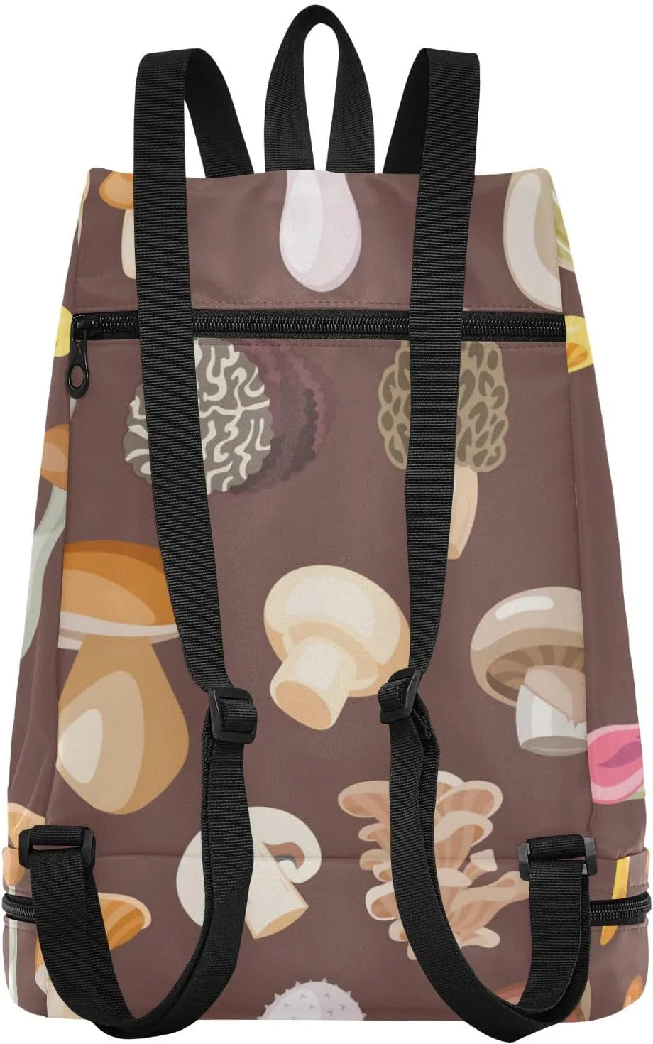 Poeticcity Gym Swimming Drawstring Bags Daypacks Backpack Purse Casual Knapsack Shoulder Bag Sitting Rucksack Natural Fungus Organic Food on Brown
