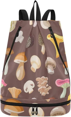 Poeticcity Gym Swimming Drawstring Bags Daypacks Backpack Purse Casual Knapsack Shoulder Bag Sitting Rucksack Natural Fungus Organic Food on Brown