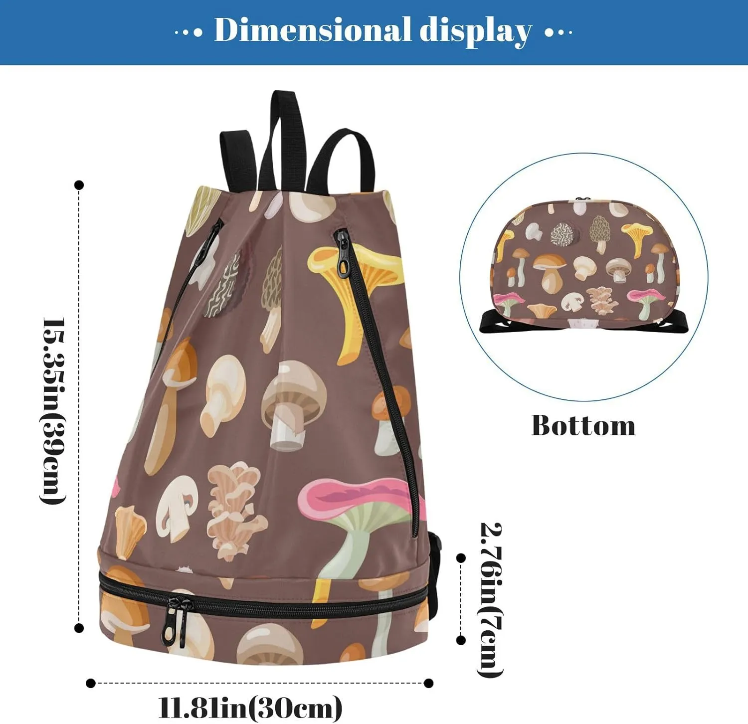 Poeticcity Gym Swimming Drawstring Bags Daypacks Backpack Purse Casual Knapsack Shoulder Bag Sitting Rucksack Natural Fungus Organic Food on Brown