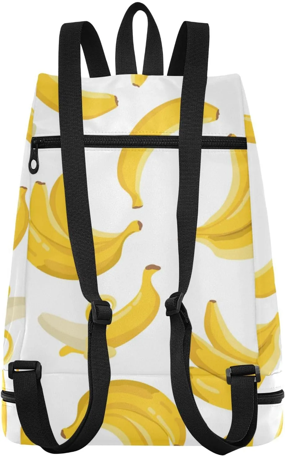Poeticcity Gym Swimming Drawstring Bags Daypacks Backpack Purse Casual Knapsack Shoulder Bag Sitting Rucksack Seamless Summer Exotic Yellow Bananas on White