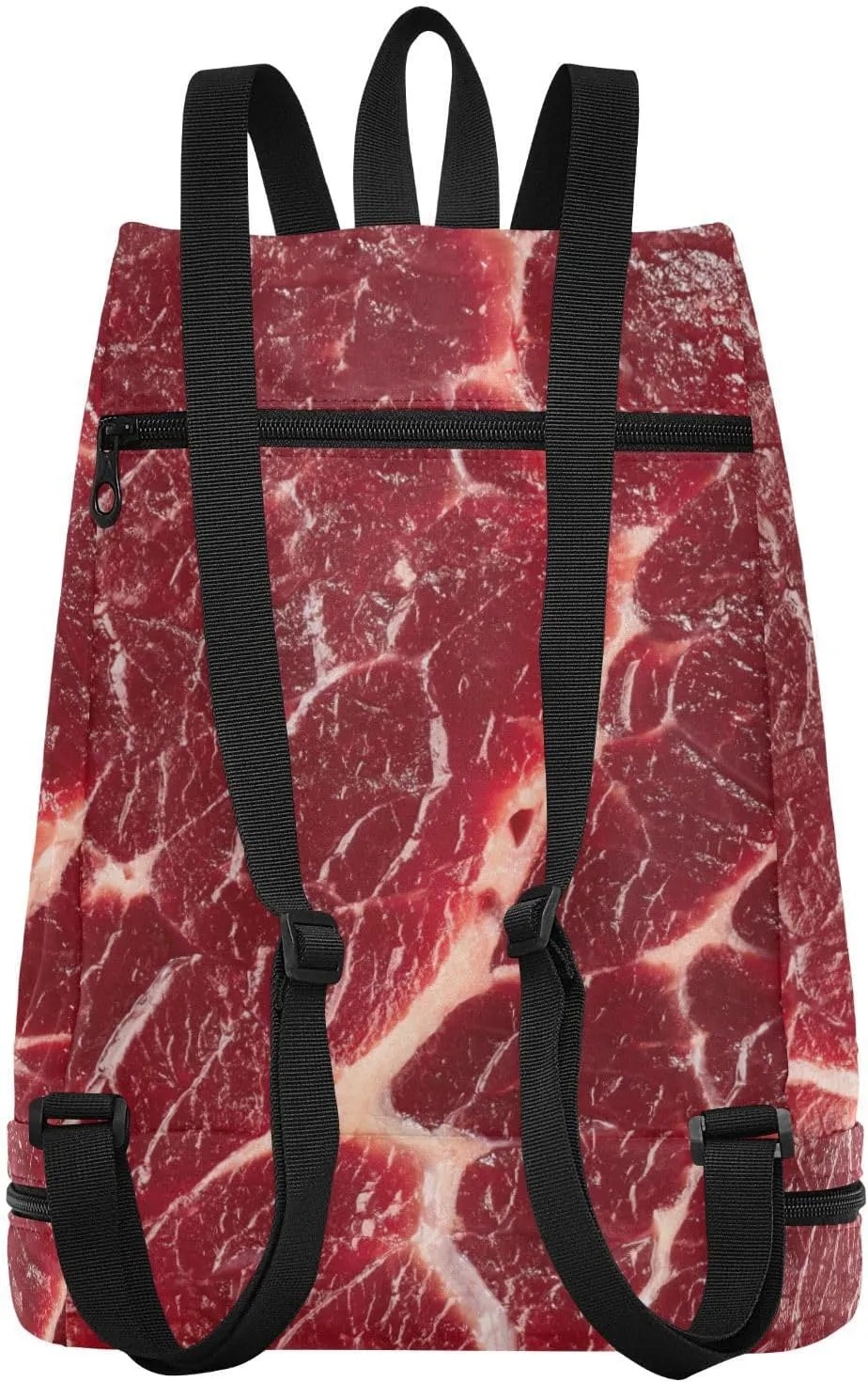 Poeticcity Gym Swimming Drawstring Bags Daypacks Backpack Purse Casual Knapsack Shoulder Bag Sitting Rucksack Steak Beef Meant Red Texture