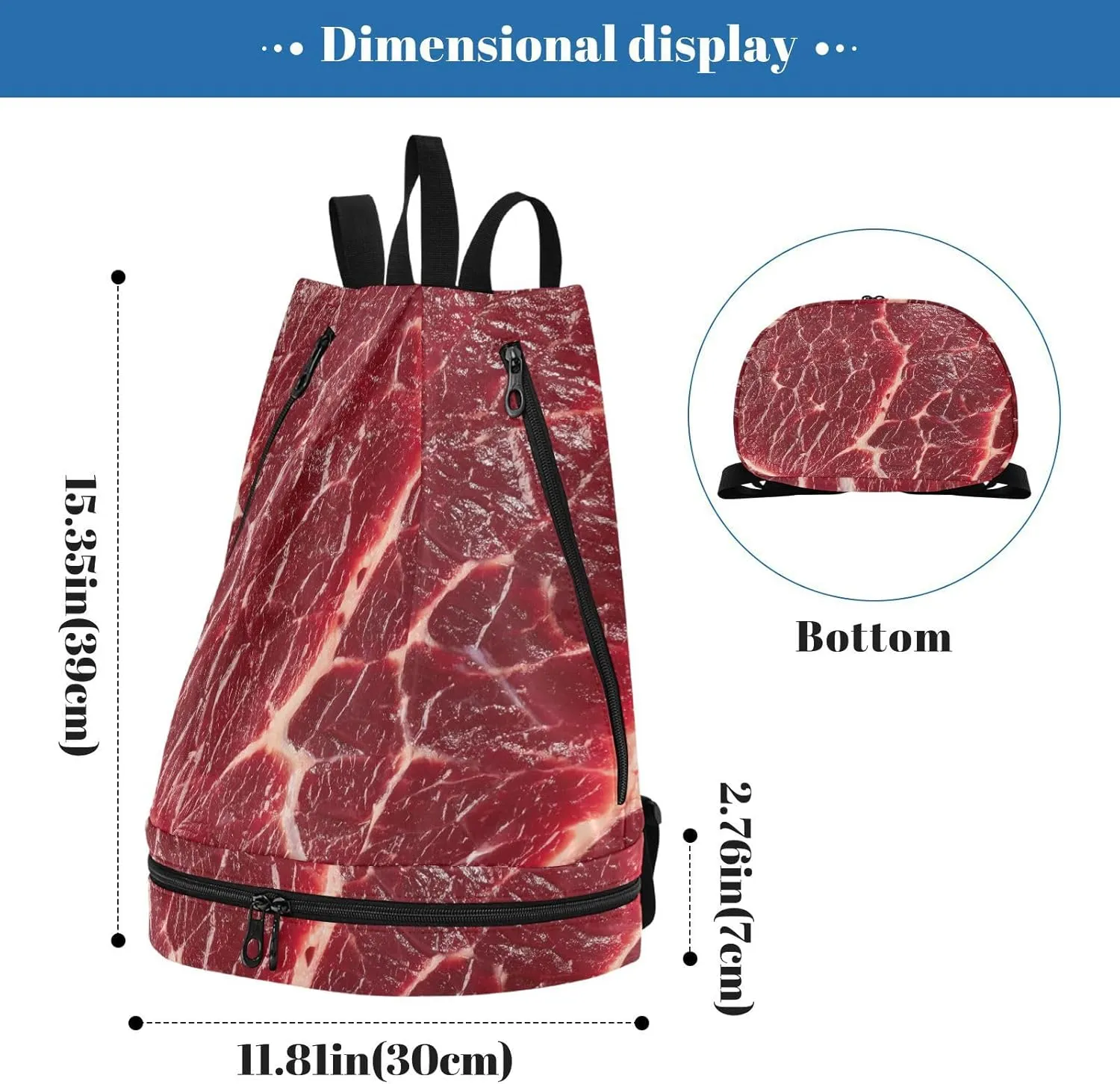 Poeticcity Gym Swimming Drawstring Bags Daypacks Backpack Purse Casual Knapsack Shoulder Bag Sitting Rucksack Steak Beef Meant Red Texture