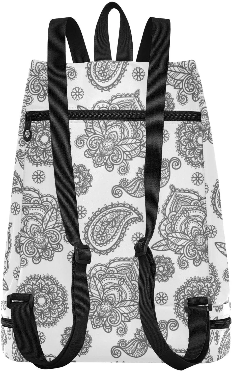 Poeticcity Gym Swimming Drawstring Bags Daypacks Backpack Purse Casual Knapsack Shoulder Bag Sitting Rucksack Traditional Ancient Asian Elements Paisley Floral Flower