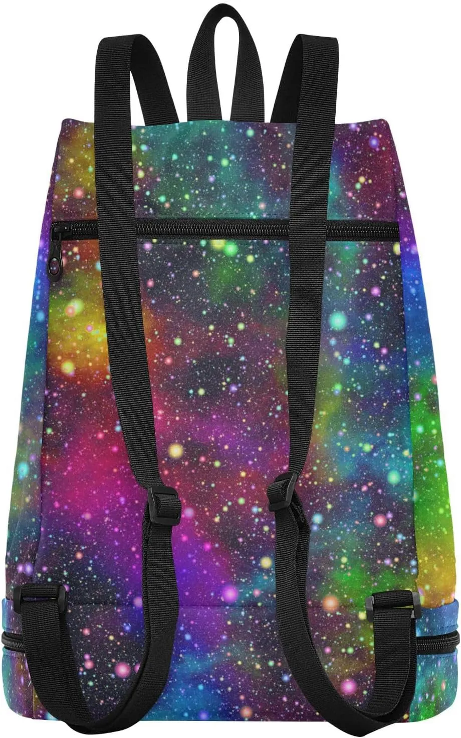 Poeticcity Gym Swimming Drawstring Bags Daypacks Backpack Purse Casual Knapsack Shoulder Bag Sitting Rucksack Universe, Nebula Night Starry Sky Rainbow Glittering Galaxy