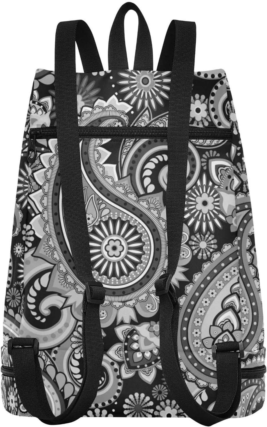 Poeticcity Gym Swimming Drawstring Bags Daypacks Backpack Purse Casual Knapsack Shoulder Bag Sitting Rucksack Vintage Traditional Ancient Asian Elements Paisley Floral Flowers