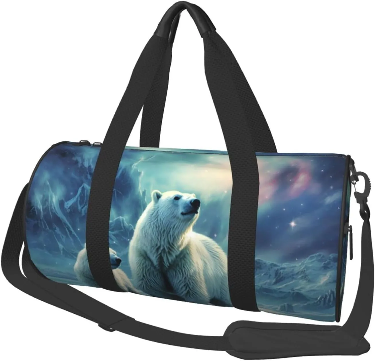 Polar Bears Northern Lights Travel Duffle Bag Carry On Weekender Overnight Bag Sport Gym Bag for Women Men Foldable Travel Duffle Round Duffle Bag for Travel Sports Gym