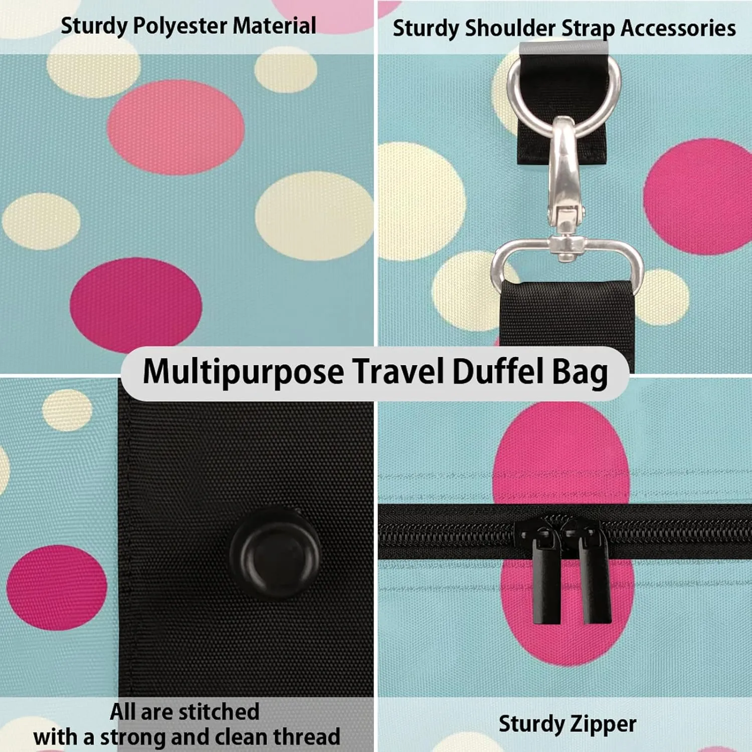 Polka Dot Duffle Bag for Travel, Overnight Weekend Gym Carry On Luggage Bag, Watercolor Rainbow Colorful Travel Duffel Bag for Men Women