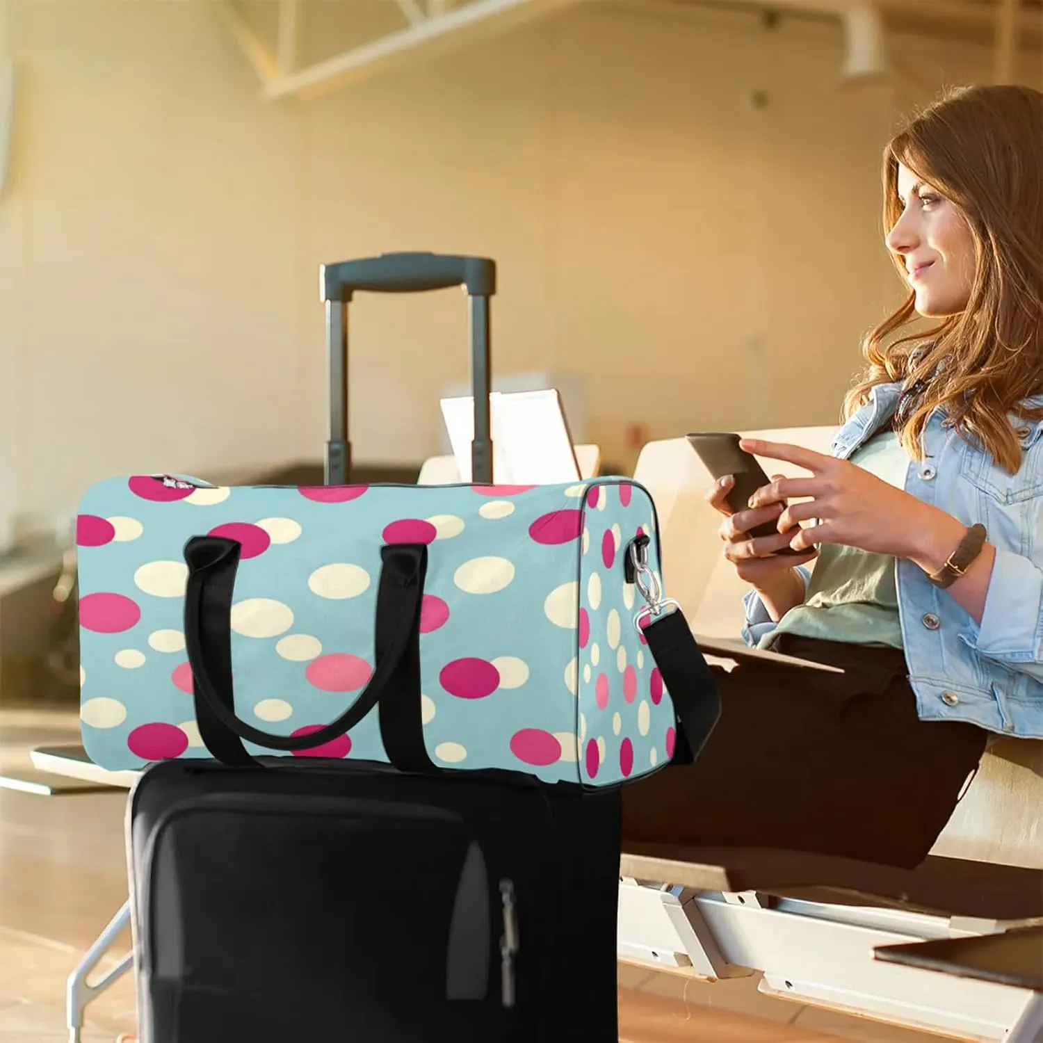 Polka Dot Duffle Bag for Travel, Overnight Weekend Gym Carry On Luggage Bag, Watercolor Rainbow Colorful Travel Duffel Bag for Men Women