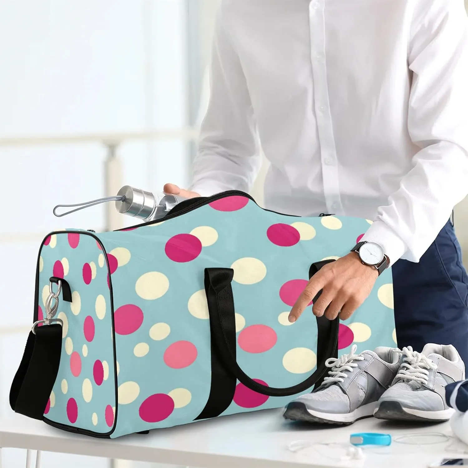 Polka Dot Duffle Bag for Travel, Overnight Weekend Gym Carry On Luggage Bag, Watercolor Rainbow Colorful Travel Duffel Bag for Men Women