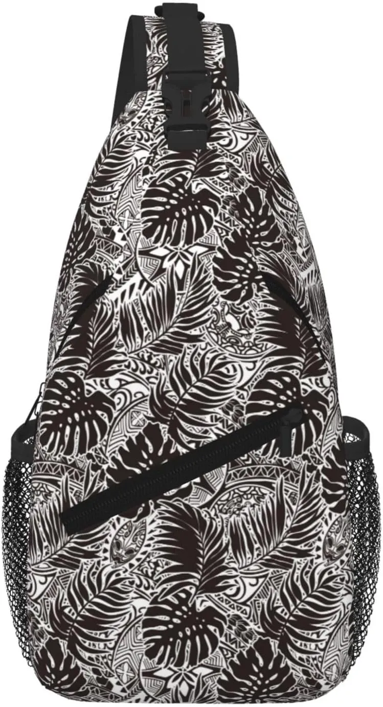 Polynesian Style With Leave Sling Shoulder Bag Backpack Adjustable Crossbody Bag Chest Bag Daypack For Men Women Hiking Travel