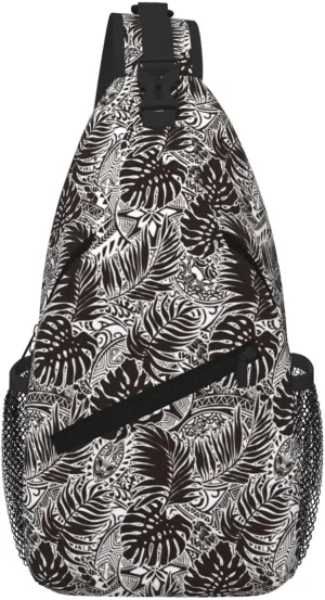 Polynesian Style With Leave Sling Shoulder Bag Backpack Adjustable Crossbody Bag Chest Bag Daypack For Men Women Hiking Travel