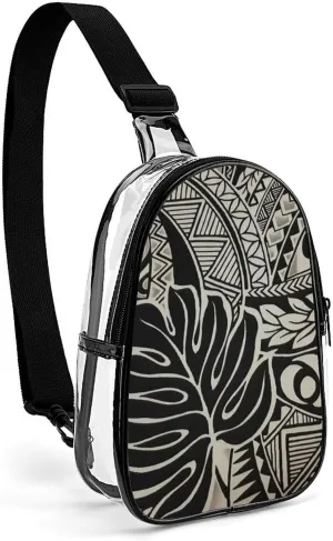 Polynesian Tattoo Hawaiian Fabric Clear Sling Bag Small Chest Bag Backpack Crossbody Travel Hiking Daypack