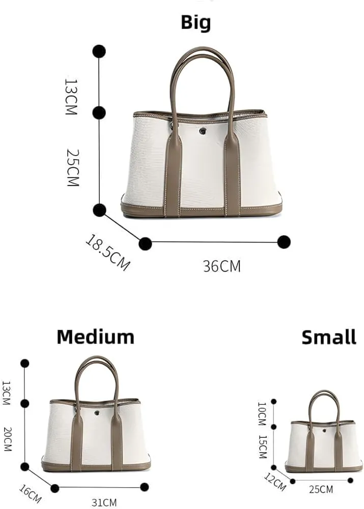 Portable Cowhide tote for women,Women's Bag Garden,Canvas With Top Layer Cowhide Countercolor Shoulder Tote Bag