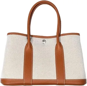 Portable Cowhide tote for women,Women's Bag Garden,Canvas With Top Layer Cowhide Countercolor Shoulder Tote Bag