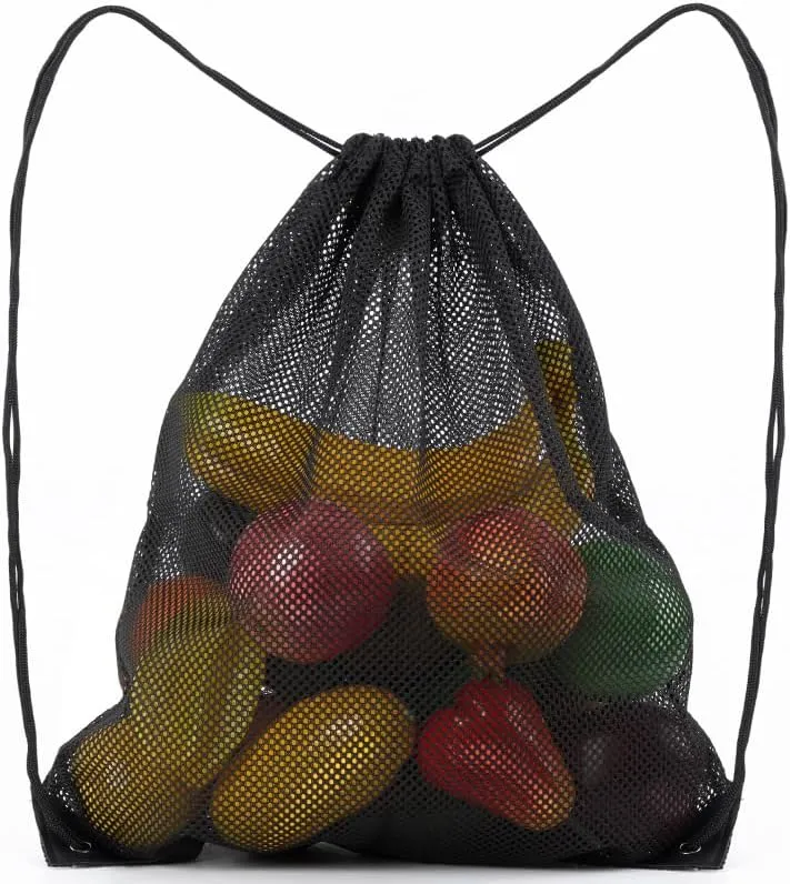 Portable Supermarket Fruit and Vegetable Drawstring Strap Pocket Beach Cloth Mesh Storage Bag Dirty Cloth Pull Rope Backpocket