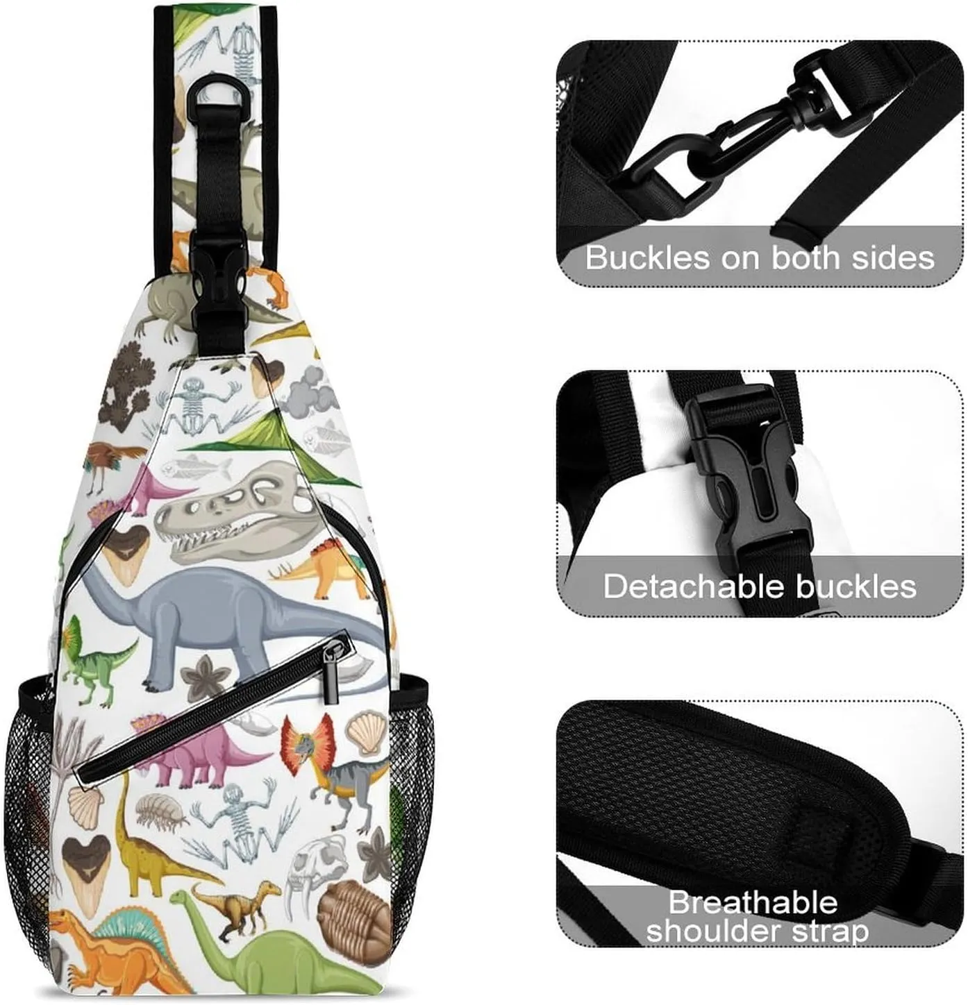 Prehistoric-dinosaur-animal Crossbody Sling Backpack, Shoulder Bag Chest Bag for Travel Sport Running