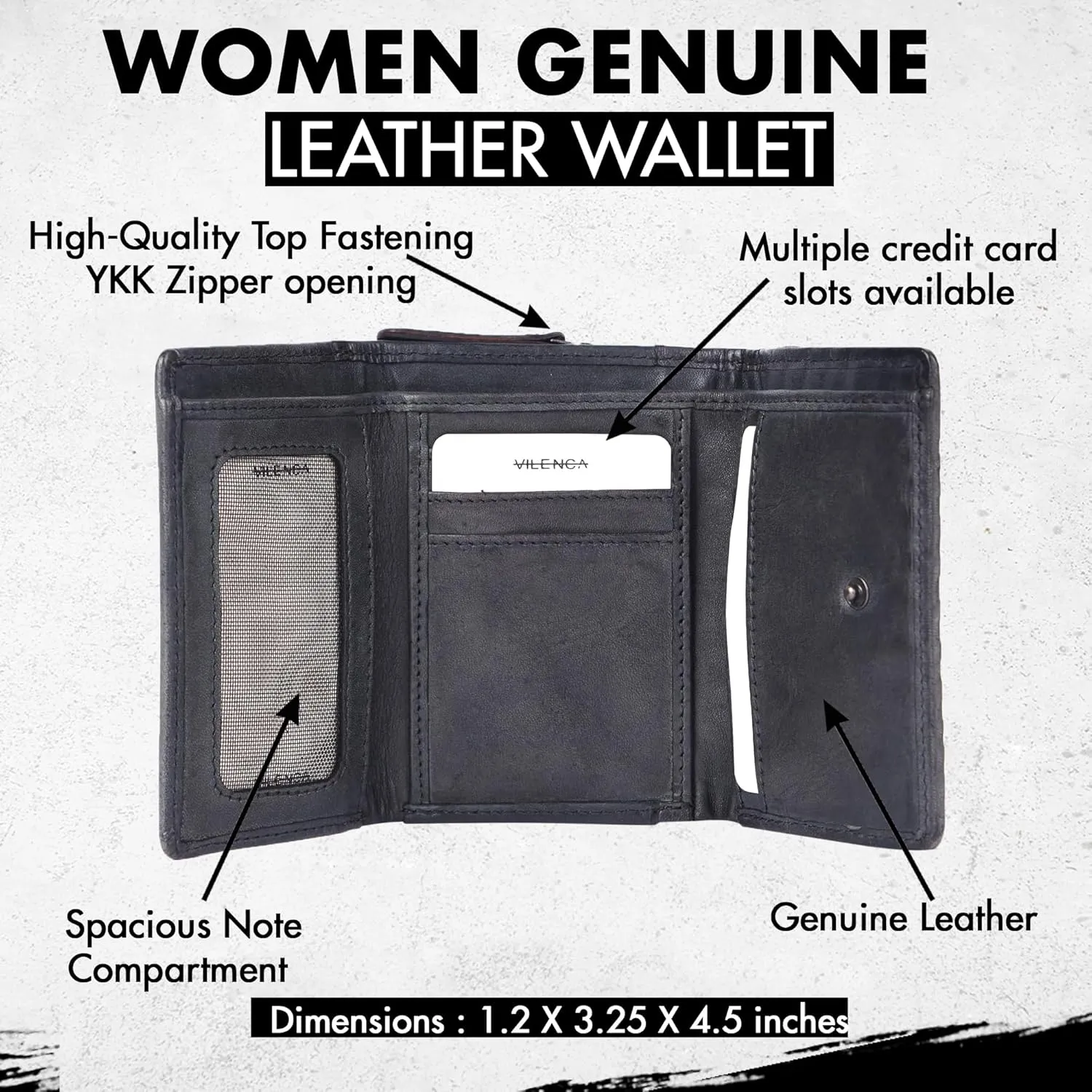 Premium Genuine Leather Women's Wallet: RFID Blocking, Multiple Card Slots, Zipper Pocket - Stylish & Durable - Perfect for Everyday Use (VL-408-Grey)