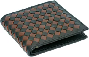 Premium Nappa Leather Wallet - Wallet for Men with Intrecciato Criss-Cross Design, 8 Card Slots, RFID Blocking - Expert Craftsmanship, Gift-Worthy Packaging(Black&Cognac)