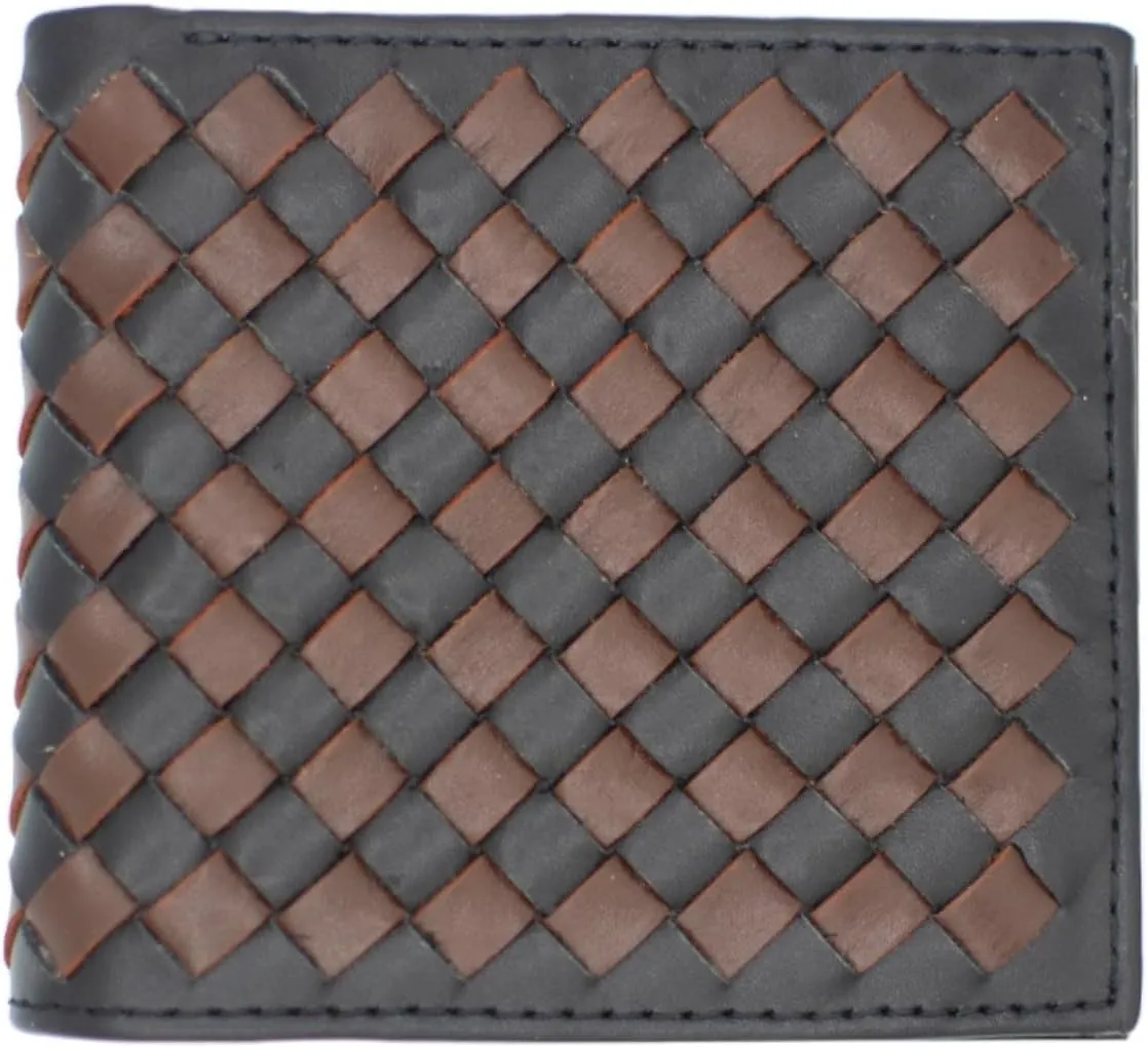 Premium Nappa Leather Wallet - Wallet for Men with Intrecciato Criss-Cross Design, 8 Card Slots, RFID Blocking - Expert Craftsmanship, Gift-Worthy Packaging(Black&Cognac)