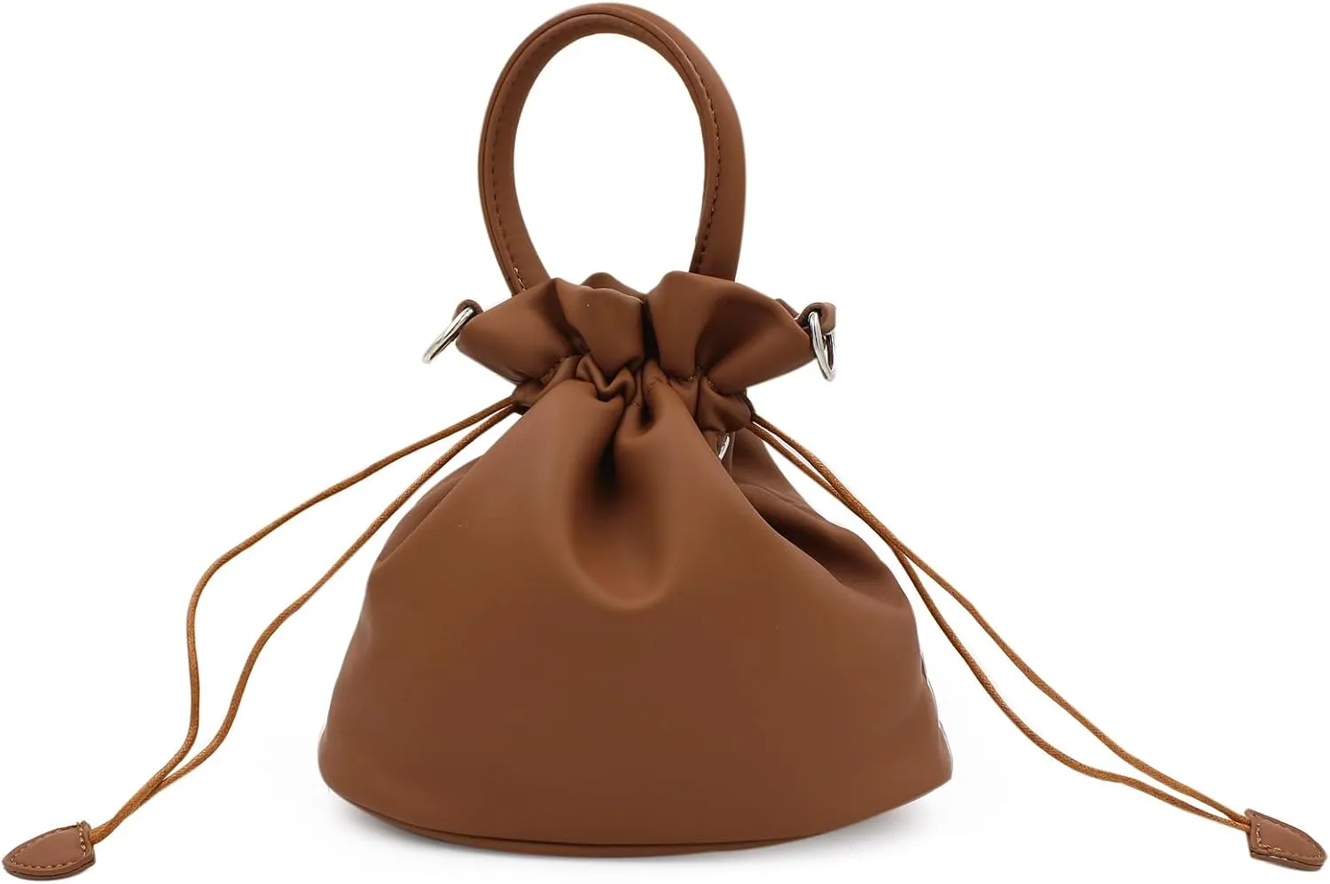 Premium Soft Vegan Leather Top Handle Bucket Bag Handbag Shoulder Crossbody, Tan