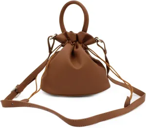 Premium Soft Vegan Leather Top Handle Bucket Bag Handbag Shoulder Crossbody, Tan