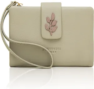 Prettyzys Small Bifold Wristlet Wallet for Women – Handmade, RFID Blocking Wallet Case with Credit Card Sleeves, Cash & Coin Storage Compartments – Mini Purse for Ladies, Teenage Girls - Grey Green