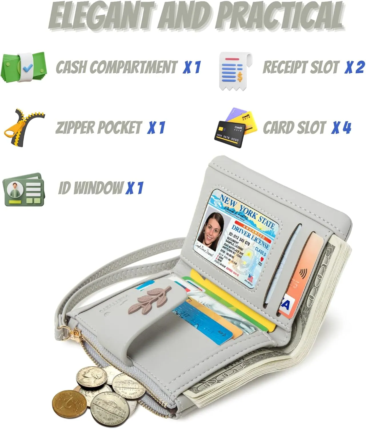 Prettyzys Small Bifold Wristlet Wallet for Women – Handmade, RFID Blocking Wallet Case with Credit Card Sleeves, Cash & Coin Storage Compartments – Mini Purse for Ladies, Teenage Girls - Grey