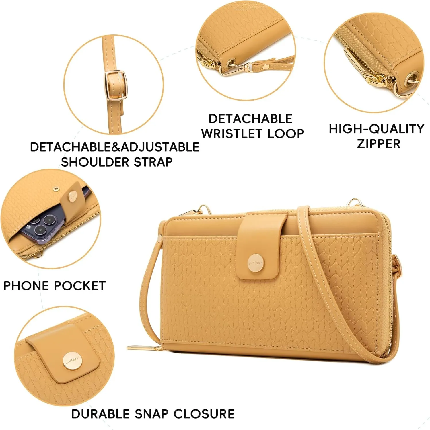 Prettyzys Wallet Women Rfid Crossbody Bag Handbag - Handmade Blocking Wristlet Clutch Zipper for Ladies Teenage Girls